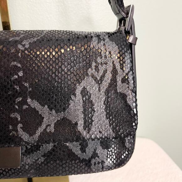 Sabina Black Python Leather and Velvet Shoulder Bag - Picture 7 of 8